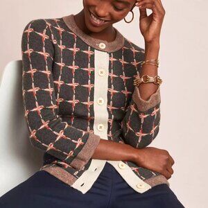 Anthropologie Field Flower Cardigan S Small Plaid Wool Blend Knit Sweater Sz M